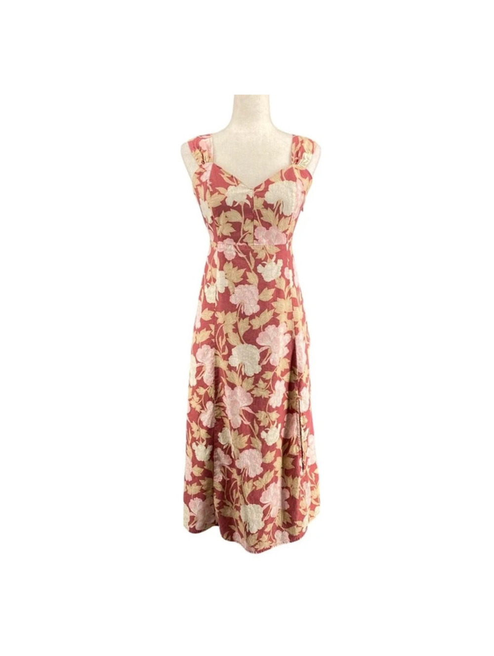 Ryegrass Linen Blend Boho Romantic Cottage Maxi Sundress Womens L Pink Floral